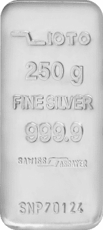 شمش نقره ۲۵۰ گرم عیار ۹۹۹/۹ زیوتو